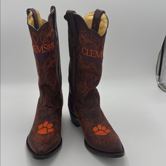 Gameday Women’s Brown Leather Clemson Embroidered Cowboy Boots 9.5 10 inch NCAA - Picture 3 of 8